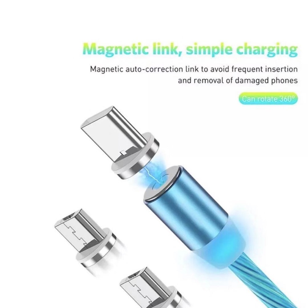 Blue LED magnetic charging cable/black earbuds